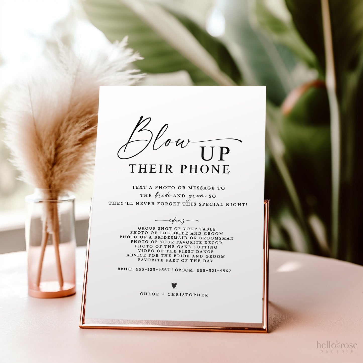 Blow Up Their Phone Wedding Reception Sign . Share the Love Printable Template . Simple Modern Minimalist Instant Download Templett SM-T