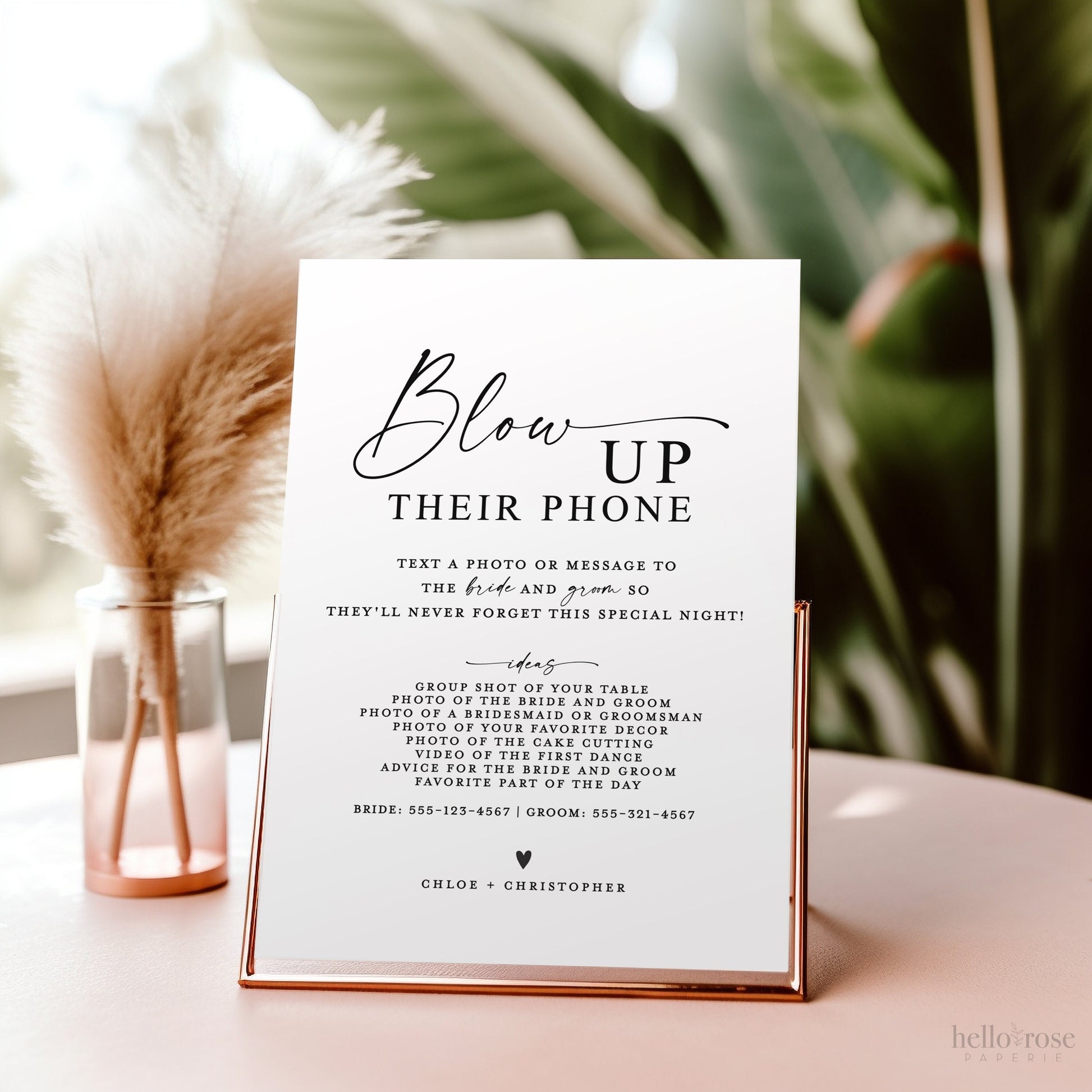 Blow Up Their Phone Wedding Reception Sign . Share the Love Printable Template . Simple Modern Minimalist Instant Download Templett SM-T