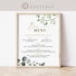 Wedding Bar Menu Sign . Greenery + Gold . Wedding Engagement Bridal Baby Shower Bachelorette Party . Template Instant Download Templett G2-T