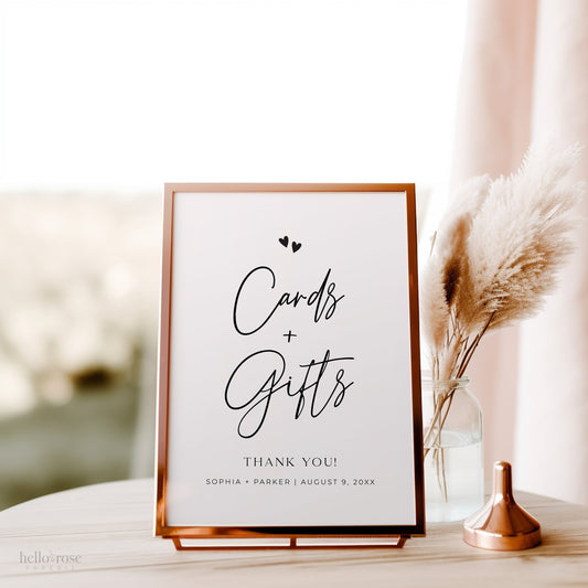 Cards and Gifts Sign Editable Template . Wedding Engagement Party Bridal Baby Shower . Minimalist PRINTABLE Instant Download Templett M2-T
