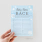 Baby Name Race Baby Shower Game . Baby Name Game . Baby It's Cold Outside Boy . Winter Snowflakes Blue Silver . Printable Instant Download
