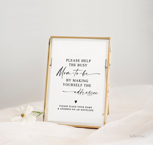 Help the Busy Mom to Be Addressee Sign Printable Template . Simple Modern . Baby Shower Thank You Cards . Instant Download Templett SM-T