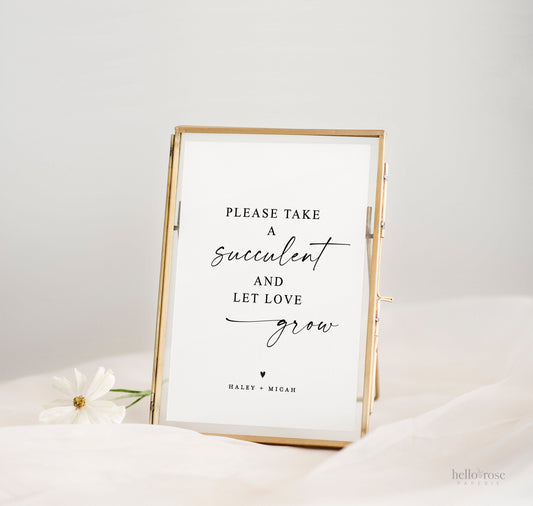 Let Love Grow Please Take a Succulent Sign . Wedding Engagement Party Bridal Shower Simple Modern . Template Instant Download Templett SM-T