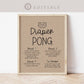 Diaper Pong Baby Shower Game Table Sign . Boy Girl Neutral . Kraft + Black/White . PRINTABLE Editable Template Instant Download Templett