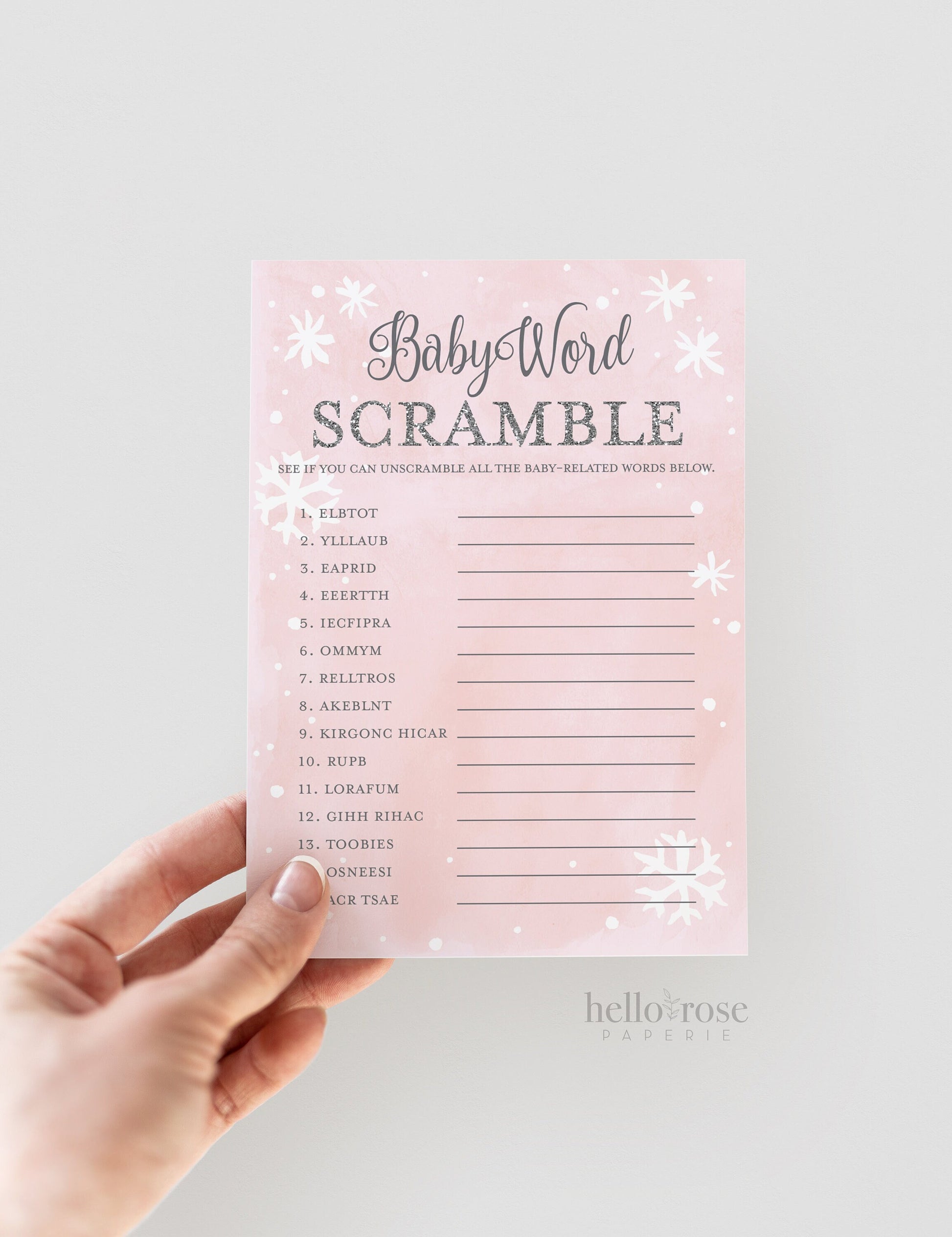 Baby Word Scramble Baby Shower Game . Baby its Cold Outside Pink and Silver Girl . Winter Wonderland . PRINTABLE Instant Digital Download