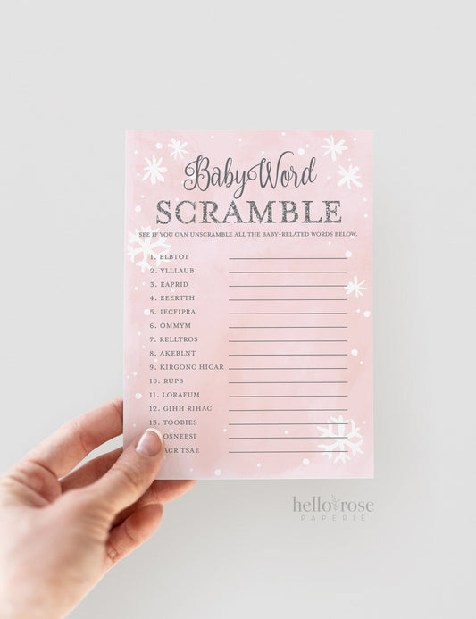 Baby Word Scramble Baby Shower Game . Baby its Cold Outside Pink and Silver Girl . Winter Wonderland . PRINTABLE Instant Digital Download