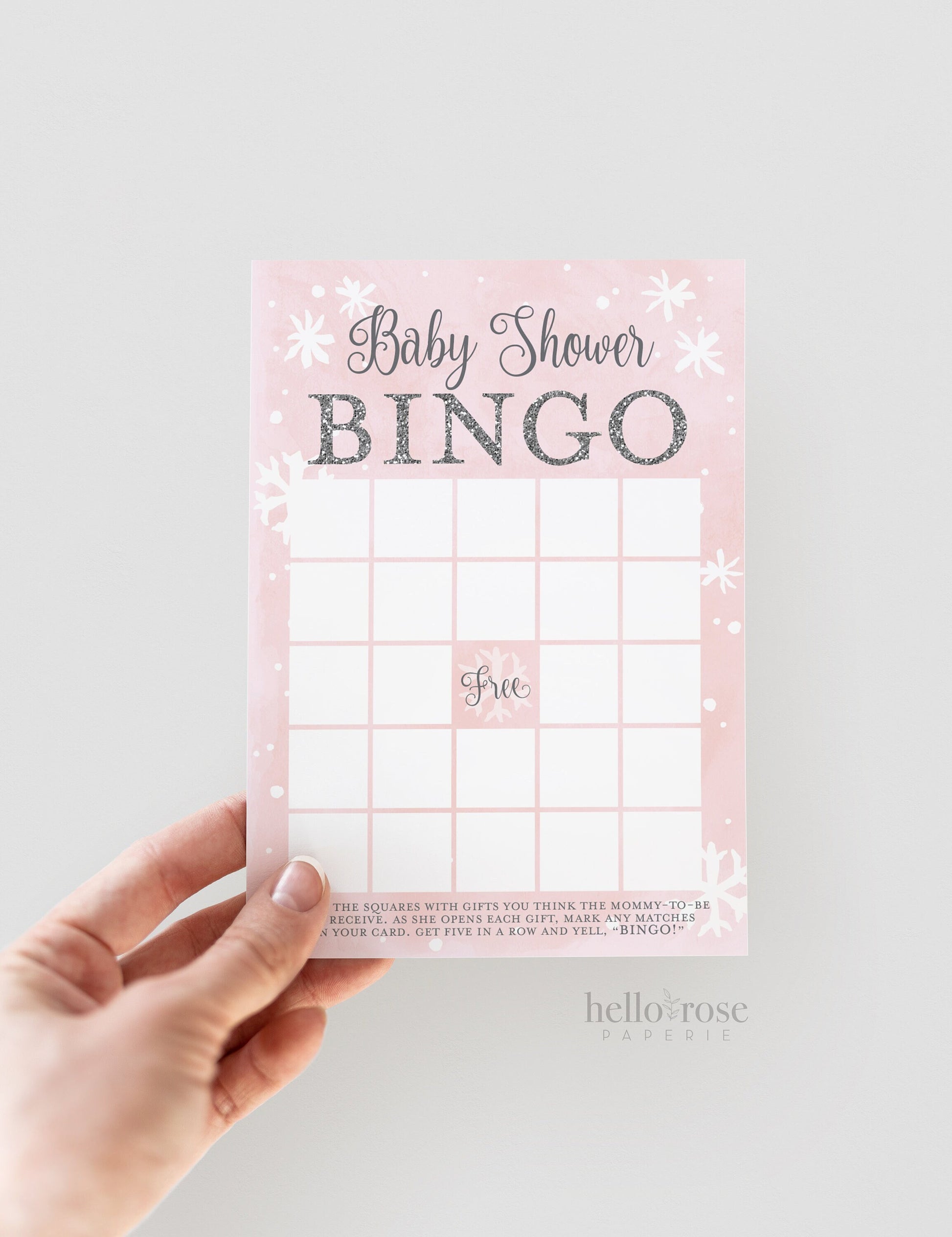 Baby Shower Bingo Card Printable . Winter Girl Baby Shower Game . Baby its Cold Outside . Pink and Silver Glitter . Printable Download
