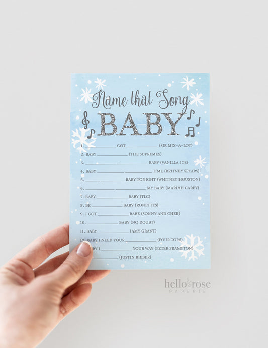 Name That Song Baby Shower Game . Baby It's Cold Outside Boy . Winter Snowflakes Blue and Silver . Printable or Virtual Instant Download
