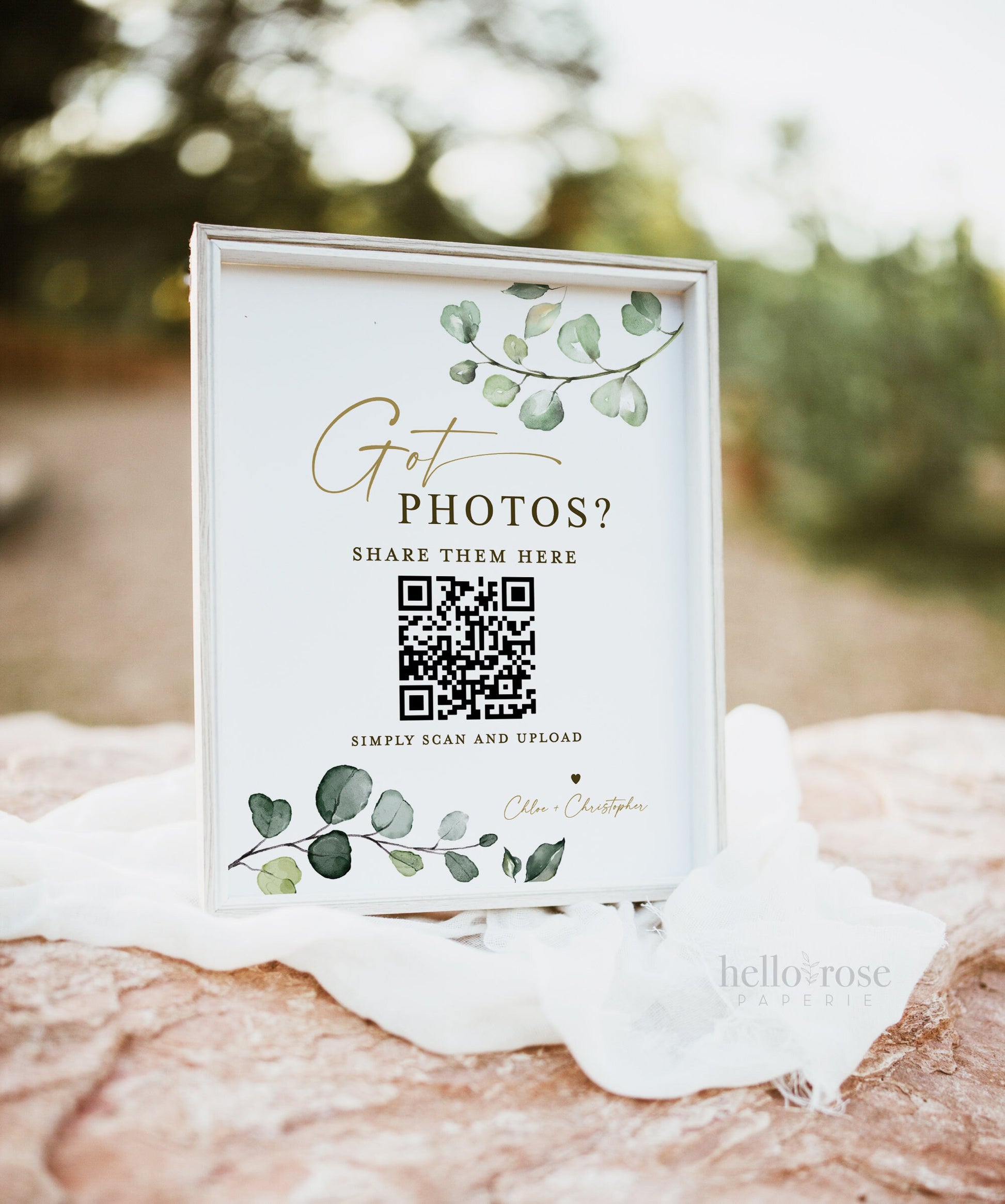 Wedding Reception QR Code Sign . Got Photos? . Share the Love Photos Printable Template . Greenery and Gold . Instant Download Templett G2-T