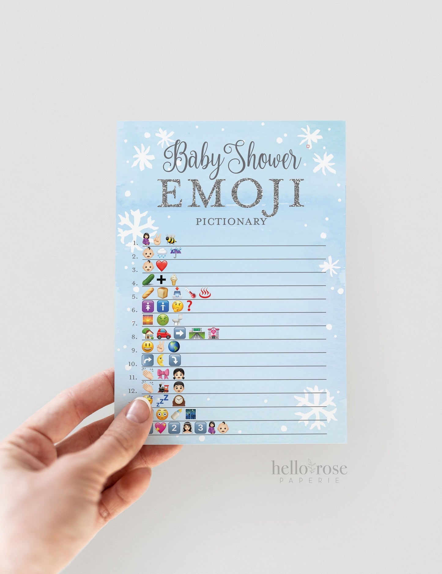 Baby Shower Emoji Pictionary Game . Baby It's Cold Outside Boy . Blue and Silver Winter Wonderland Snowflakes . Printable Instant Download
