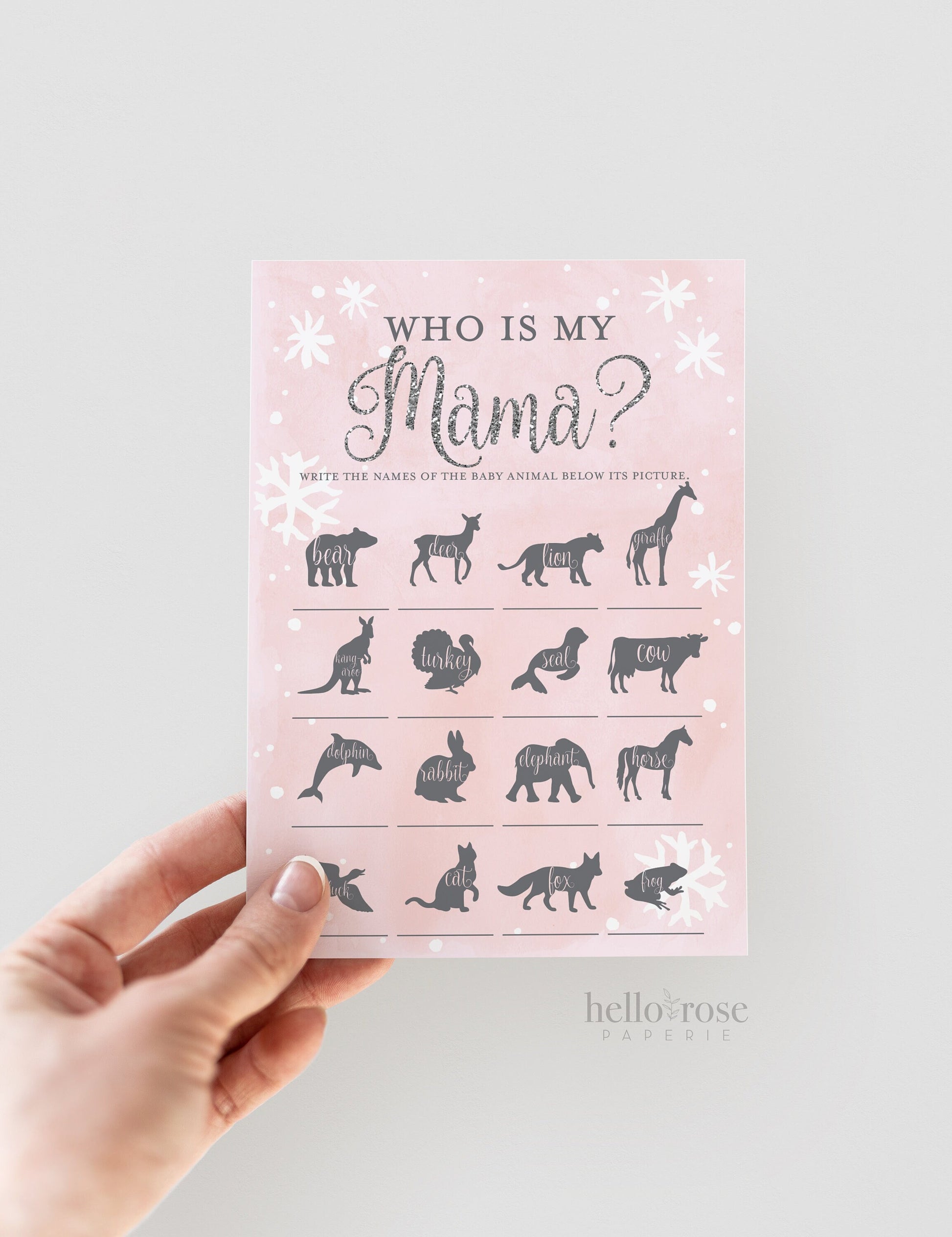 Who is My Mama Game. Winter Girl Baby Shower . Baby its Cold Outside . Pink and Silver Glitter . Printable Download