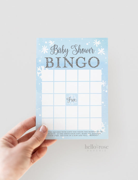 Baby Shower Bingo Card Printable . Winter Boy Baby Shower Game . Baby its Cold Outside Snowflakes . Blue and Silver . Printable Download
