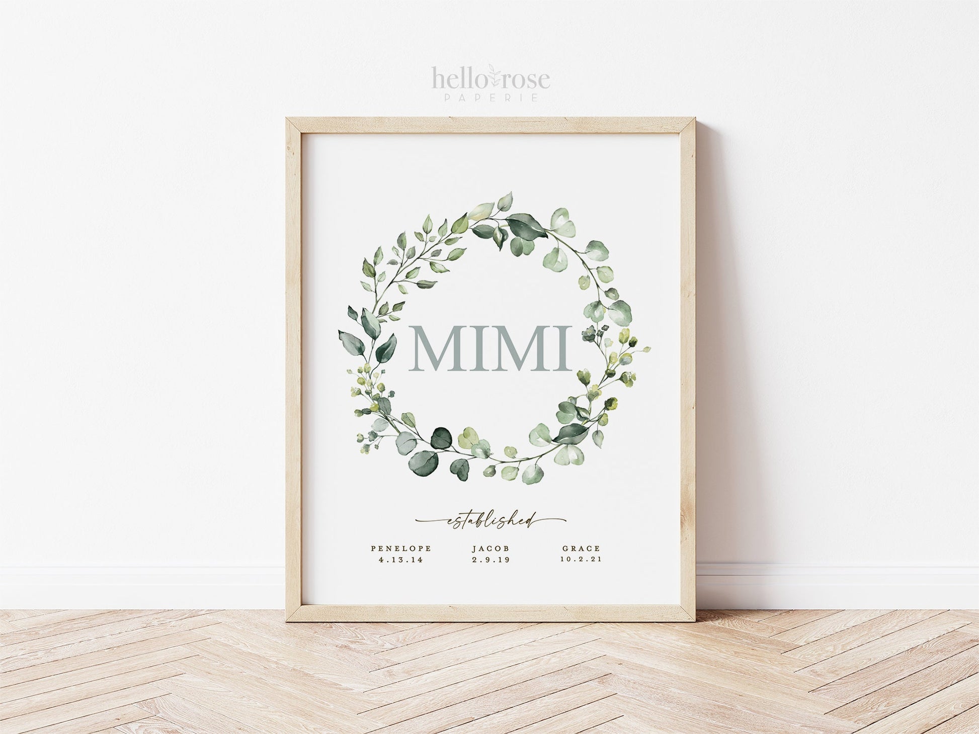 Mimi Established Printable Christmas Gift for Mimi Gigi Mom Mother Grandma Grandmother . Greenery . PRINTABLE Editable Template Templett