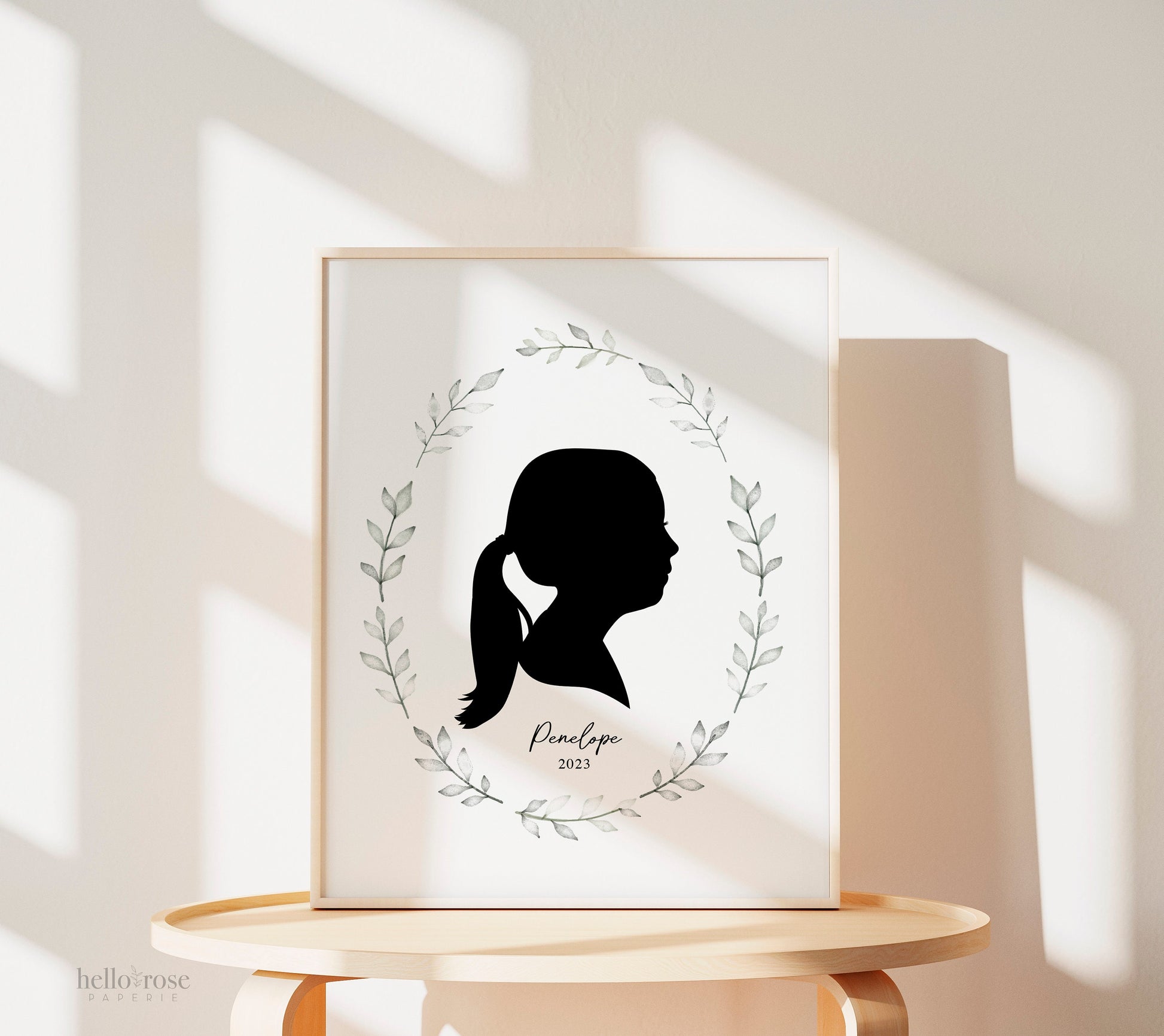 Silhouette Portrait Printable . Personalized with Child's Silhouette from a Photo . Greenery . Gift for Her Mom . Digital Download Printable