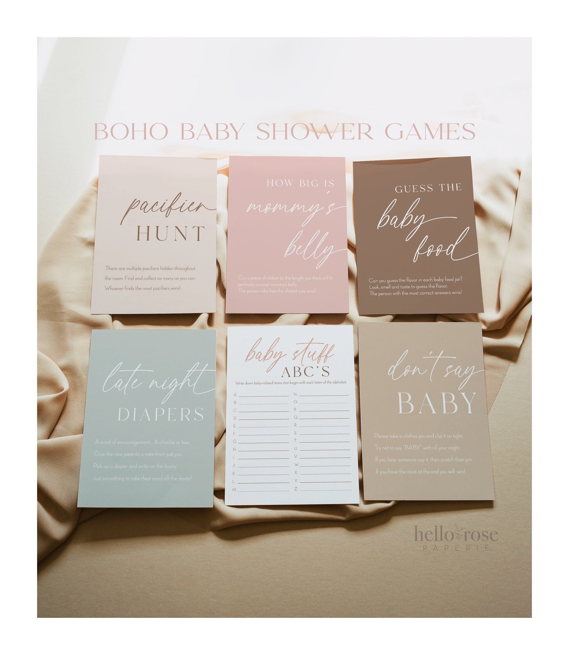Gender Reveal Games + Signs Bundle, Printable Blush Pink Girl Minimalist Baby Shower, Editable Template, Instant Download Templett