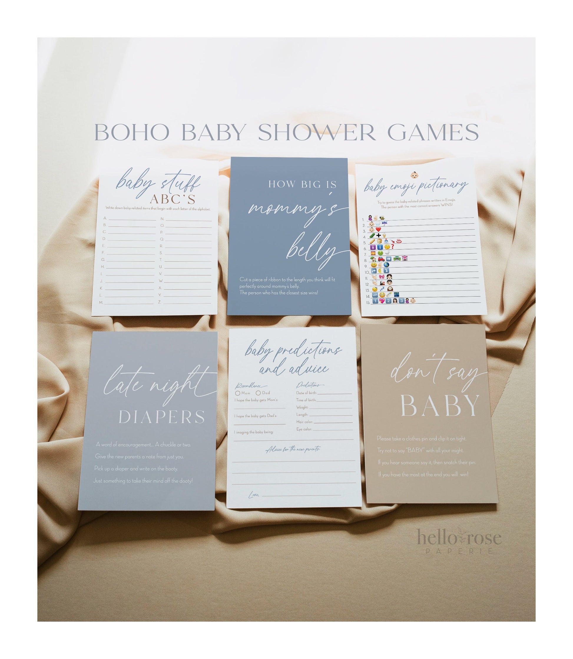 Boho Baby Shower Games + Signs Bundle . Printable Blush Pink Girl Minimalist Baby Shower . Editable Template . Instant Download Templett