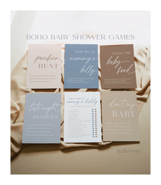 Boho Baby Shower Games + Signs Bundle . Printable Blush Pink Girl Minimalist Baby Shower . Editable Template . Instant Download Templett