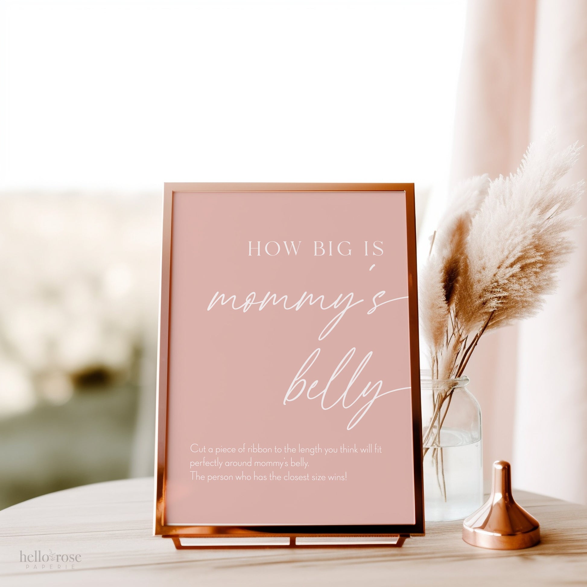 How Big is Mommy's Belly Boho Baby Shower Games Printable Sign . Blush Pink Girl Minimalist . Editable Template . Instant Download Templett