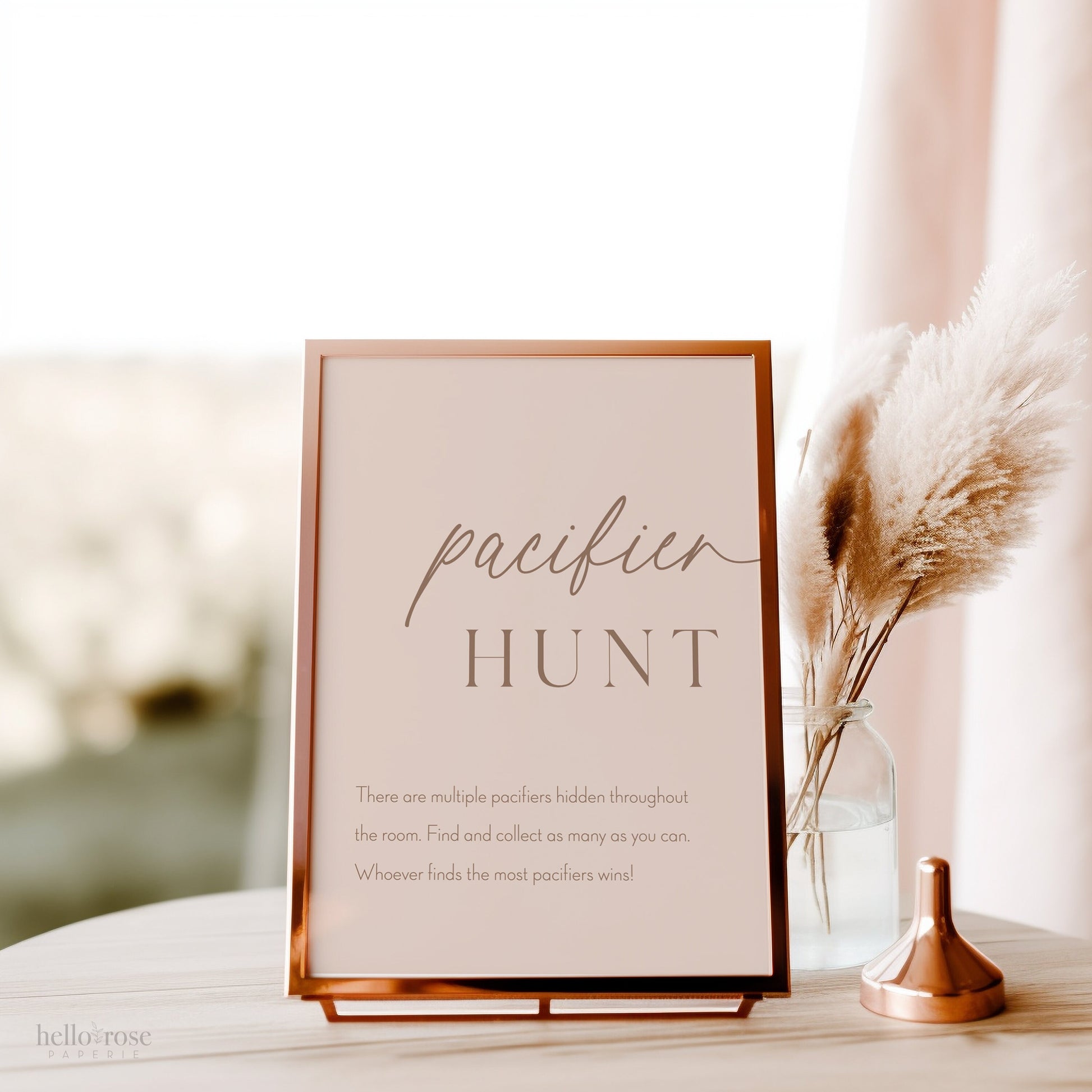 Pacifier Hunt Boho Baby Shower Games Printable Sign . Beige Cream Brown Boy Girl Minimalist . Editable Template . Instant Download Templett