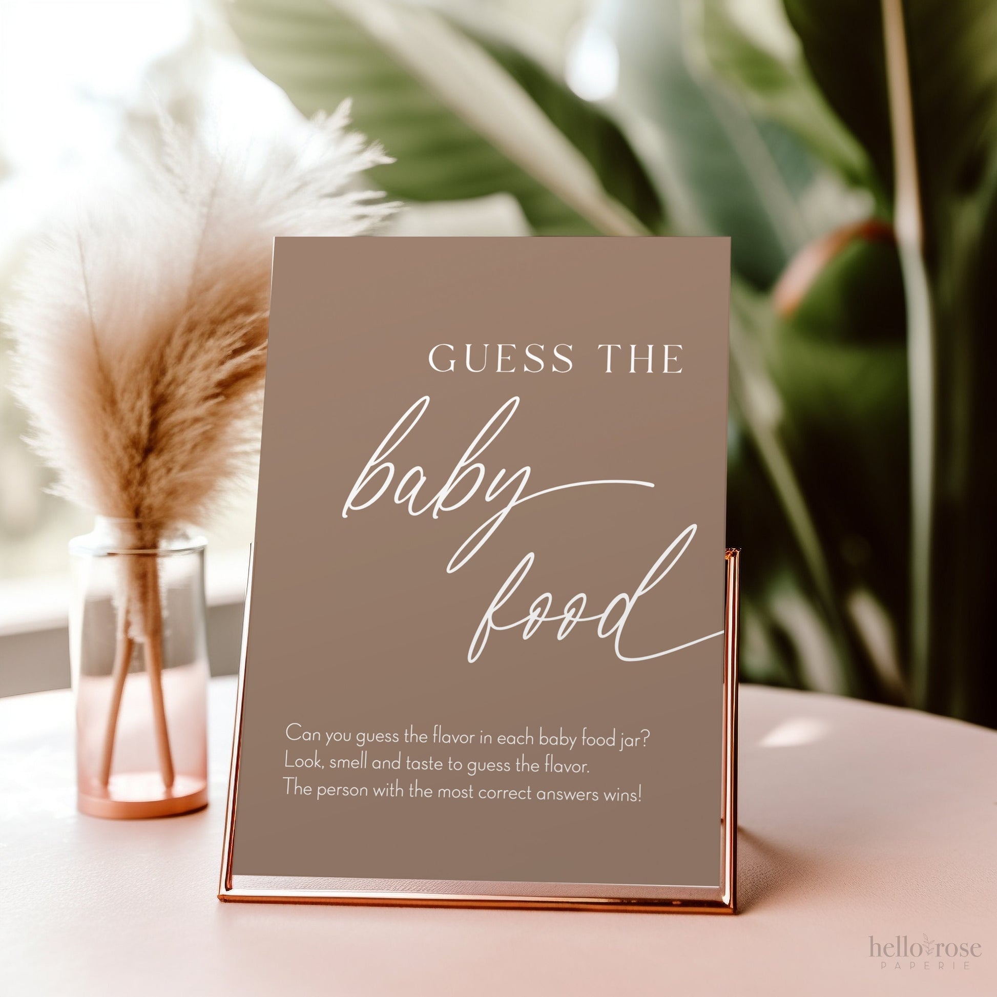 Guess the Baby Food Boho Baby Shower Game Printable Sign . Brown Girl Boy Baby Minimalist . Editable Template . Instant Download Templett