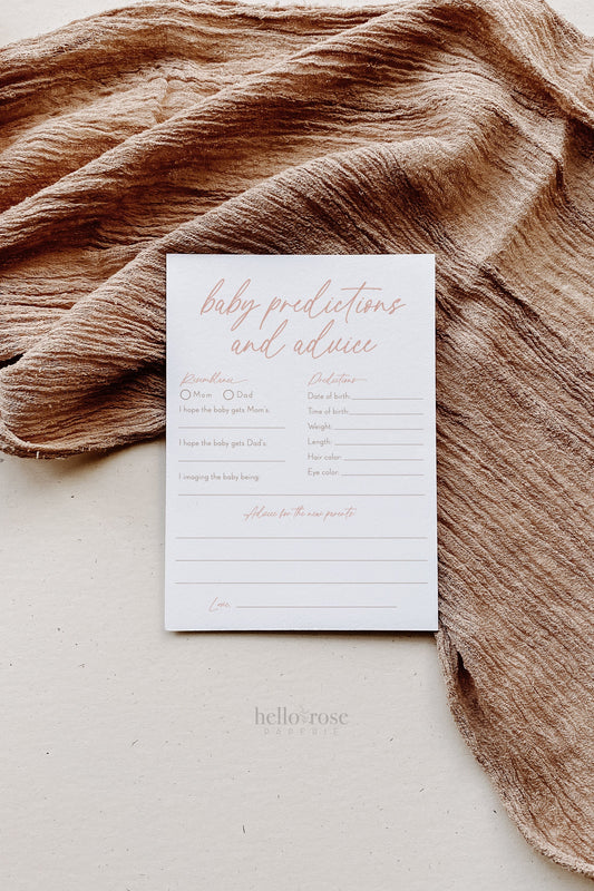 Baby Predictions and Advice Boho Baby Shower Printable Game . Blush Pink Girl Minimalist . Editable Template . Instant Download Templett