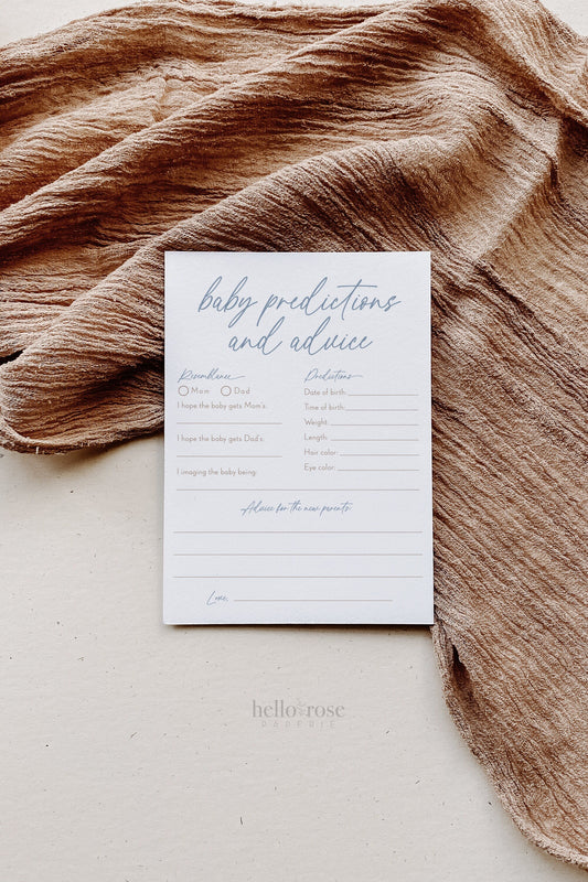 Baby Predictions and Advice Boho Baby Shower Printable Game . Boy Blue Minimalist . Editable Template . Instant Download Templett
