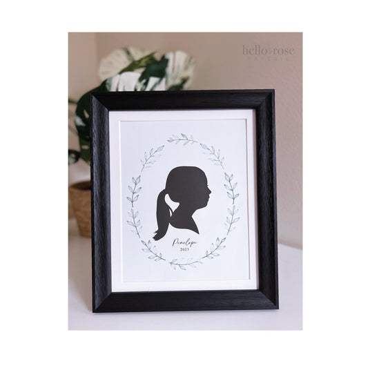 Silhouette Portrait Printable . Personalized with Child's Silhouette from a Photo . Greenery . Gift for Her Mom . Digital Download Printable