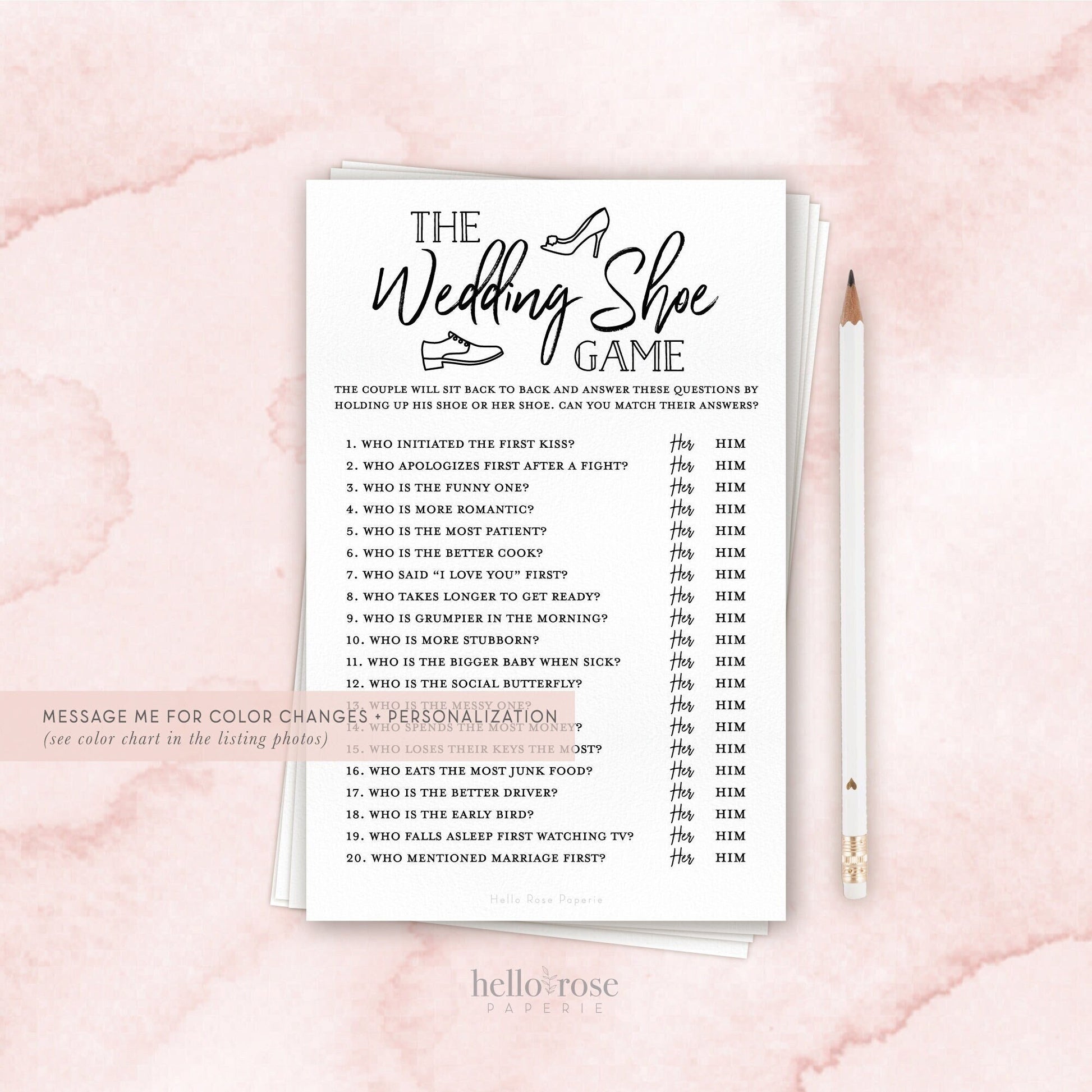 The Wedding Shoe Game Printable . Bridal Shower Engagement Party Rehearsal Dinner . Black White Rustic Modern . Instant Digital Download