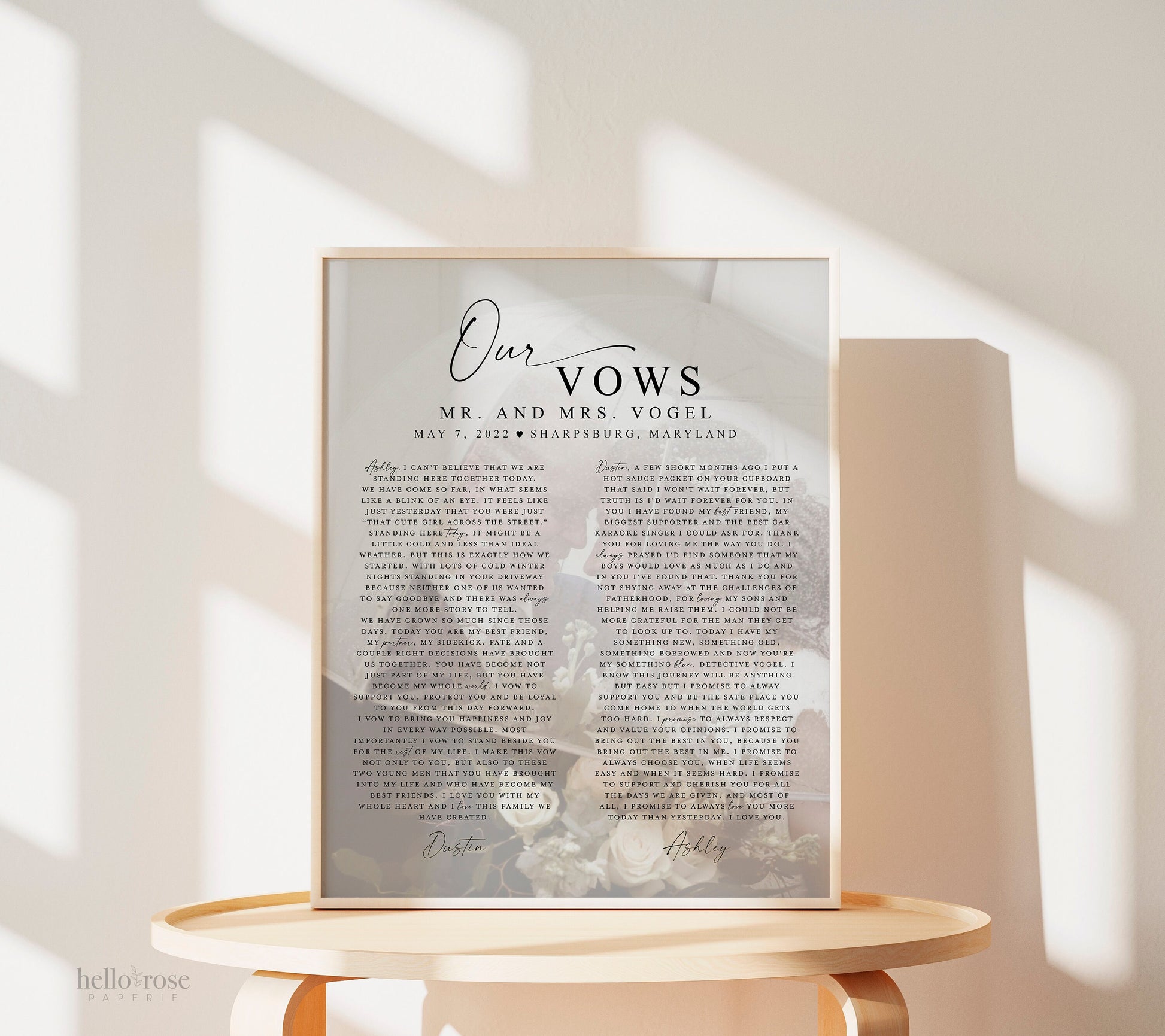 Personalized Wedding Vows Printable Gift Print with Photo . First Paper Wedding Anniversary Gift for Him Her . Wall Art Digital Download