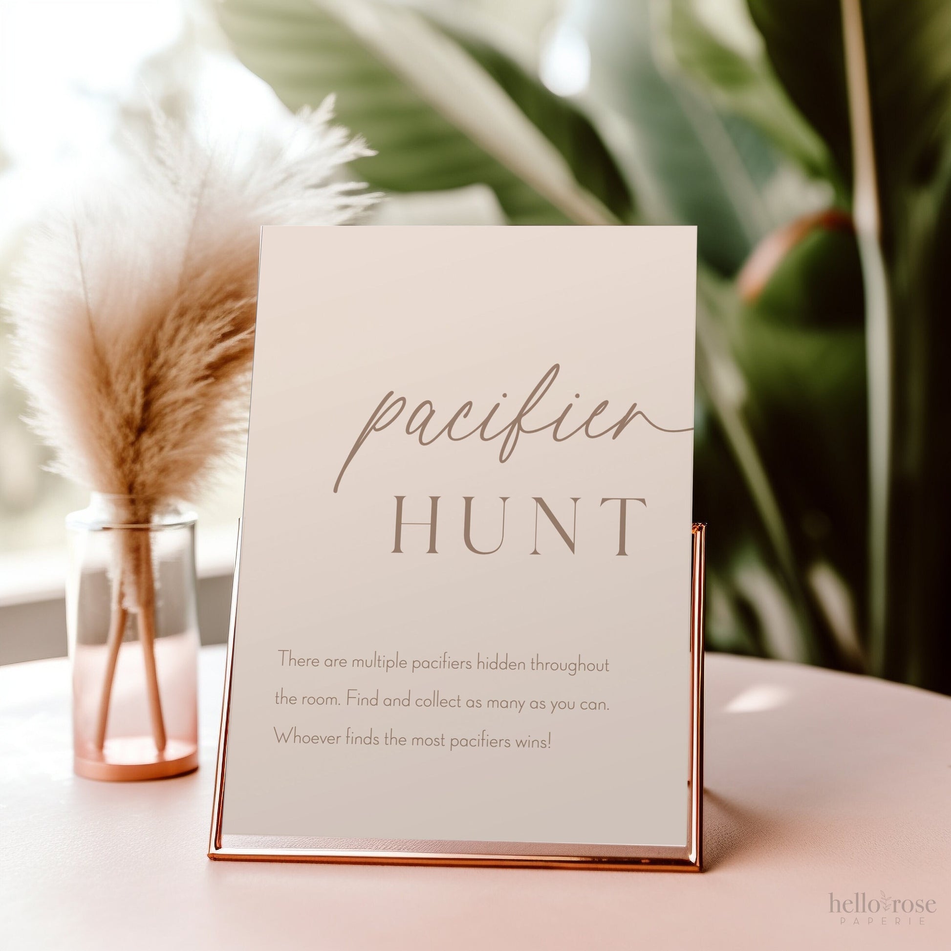 Pacifier Hunt Boho Baby Shower Games Printable Sign . Beige Cream Brown Boy Girl Minimalist . Editable Template . Instant Download Templett