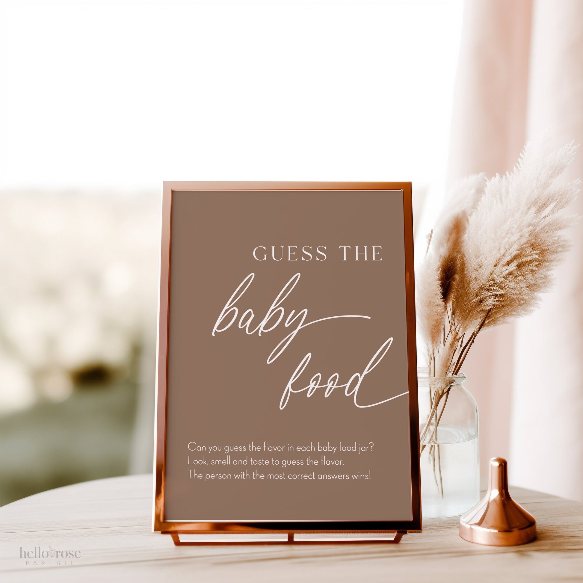 Guess the Baby Food Boho Baby Shower Game Printable Sign . Brown Girl Boy Baby Minimalist . Editable Template . Instant Download Templett