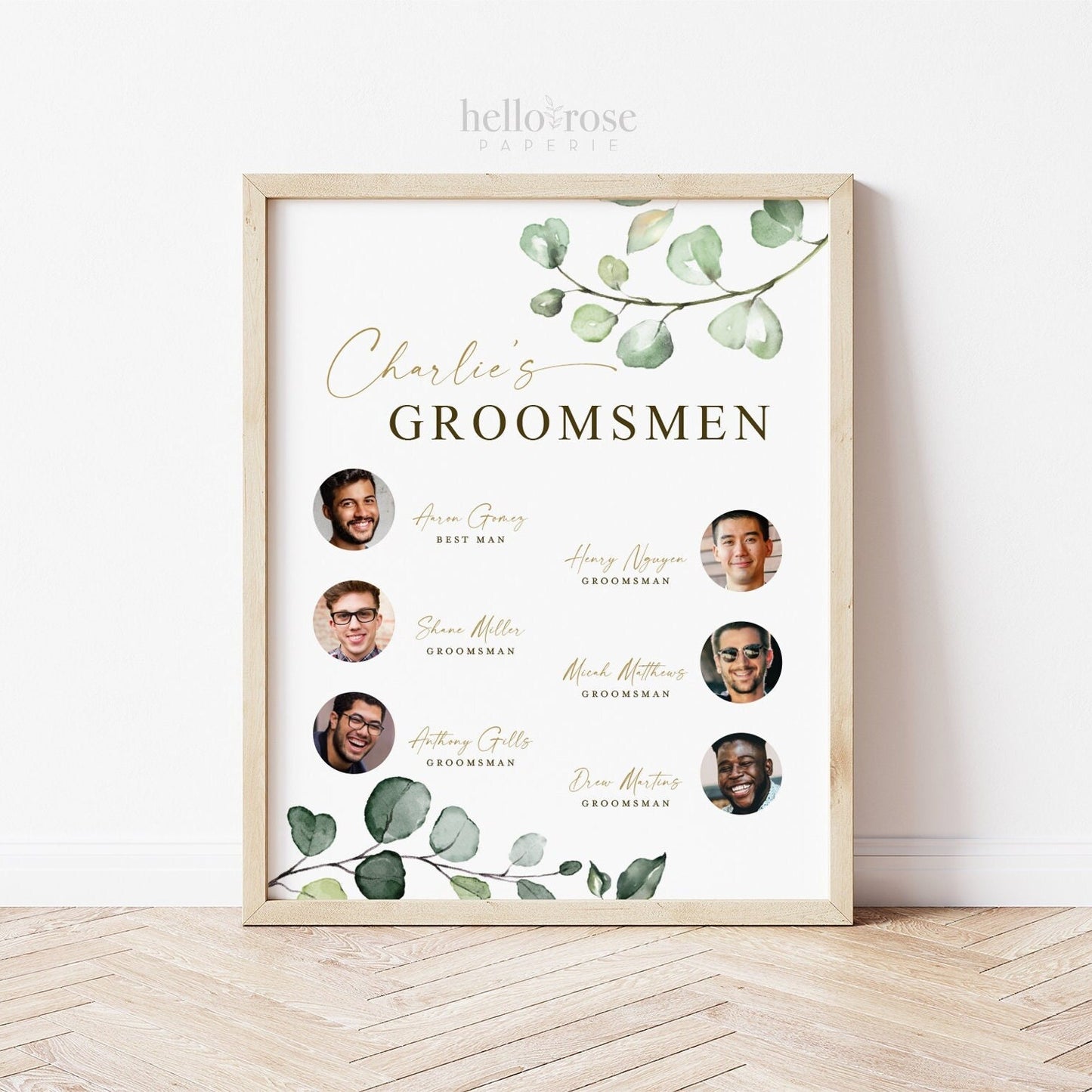 Meet the Groomsmen Printable Sign . Meet the Men Wedding Party Poster . Greenery and Gold . Wedding Reception Decor . Digital Download