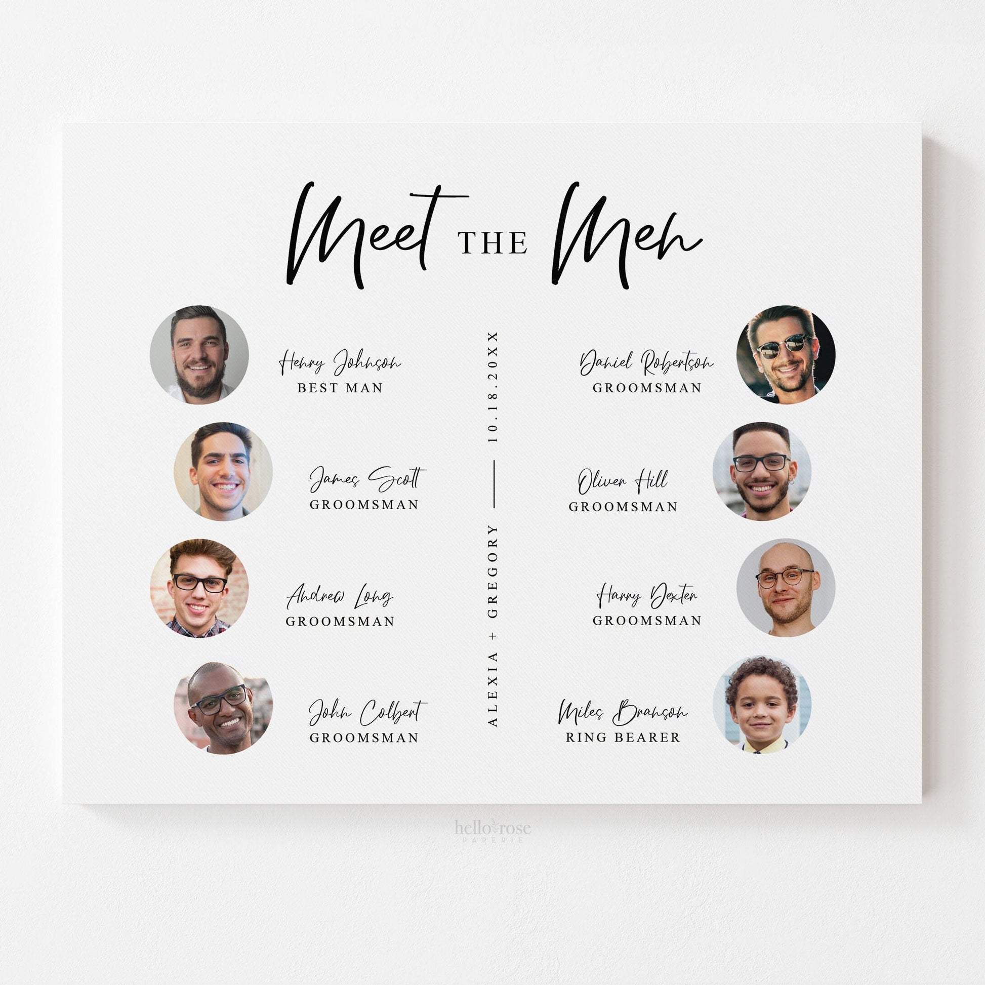 Meet the Men PRINTABLE Sign . Personalized Wedding Party Poster with Photos . Groomsmen Best Man Ring Bearer . Minimalist Digital Download