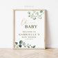 Oh Baby Welcome Personalized PRINTABLE Sign . Baby Shower Poster . Greenery and Gold . Baby Shower Decor . Digital Download G2