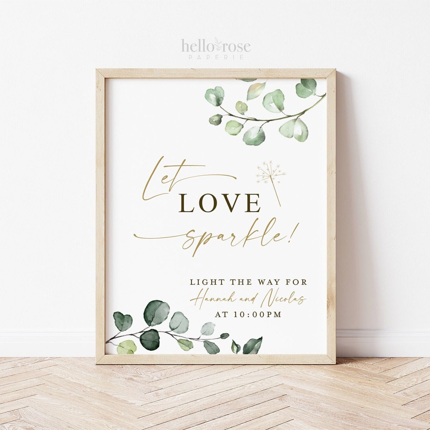 Personalized Let Love Sparkle Wedding Sparkler Send Off Printable Sign . Wedding Sparklers Favors . Greenery and Gold . PDF Download G2
