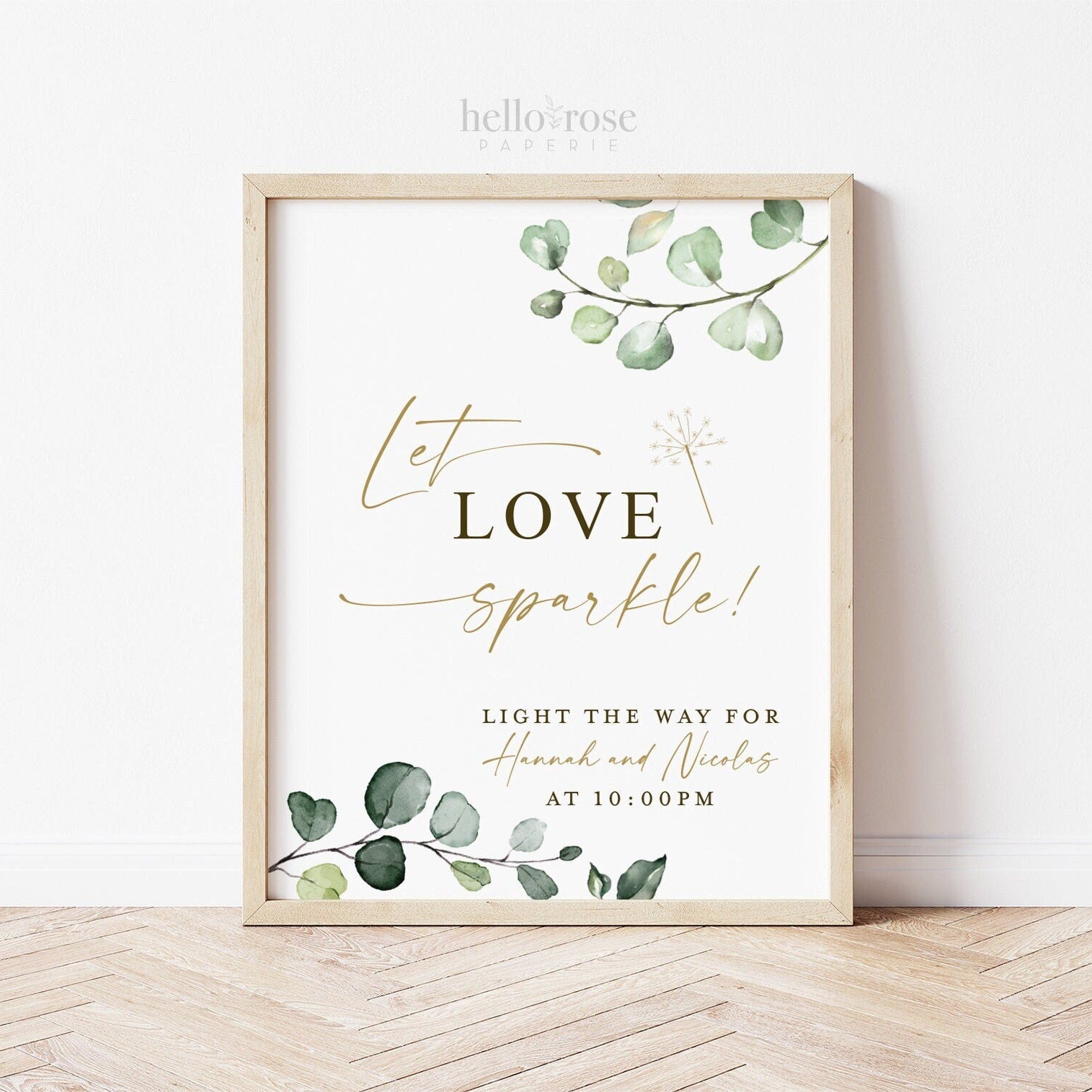 Personalized Let Love Sparkle Wedding Sparkler Send Off Printable Sign . Wedding Sparklers Favors . Greenery and Gold . PDF Download G2