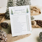 Who Said it Mommy or Daddy Winter Snowflakes with Trees Baby Shower Printable Game . Editable Template . Instant Download Templett