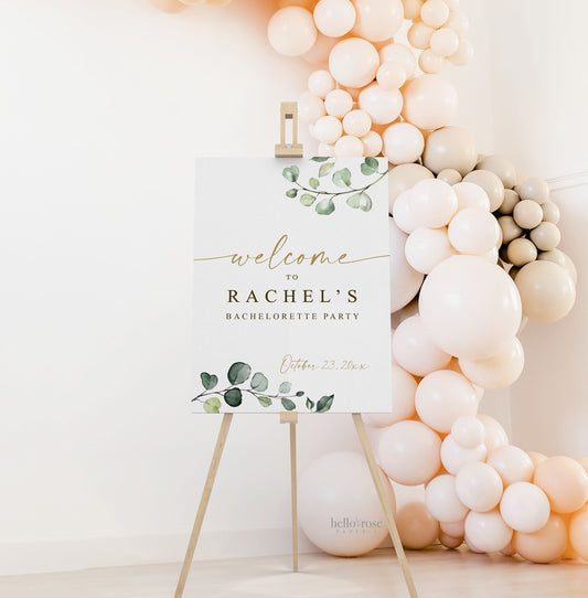 Personalized Welcome Sign . Bachelorette Party Hens Night Bachelorette Weekend . Greenery Eucalyptus . Printable Poster . PDF Download G2