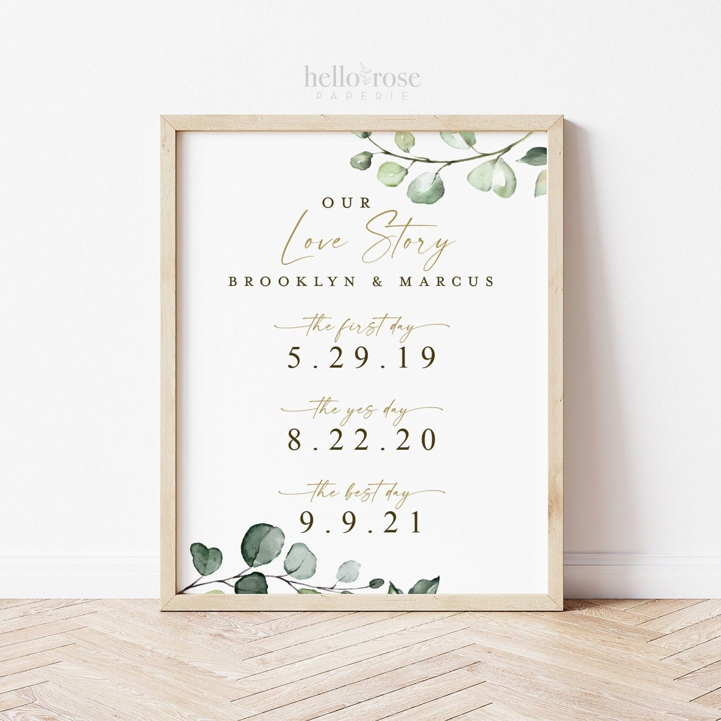 Our Love Story Personalized Sign, Anniversary Gift, The First Day The Yes Day The Best Day Sign, Greenery Eucalyptus, PRINTABLE Download G2