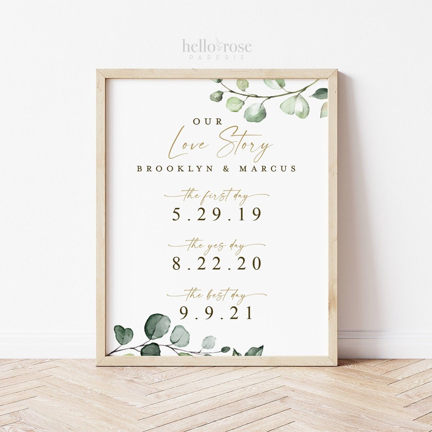 Our Love Story Personalized Sign, Anniversary Gift, The First Day The Yes Day The Best Day Sign, Greenery Eucalyptus, PRINTABLE Download G2