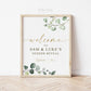Gender Reveal Welcome Sign Printable Personalized . Greenery and Gold Eucalyptus . PRINTABLE Poster . PDF Digital Download G2