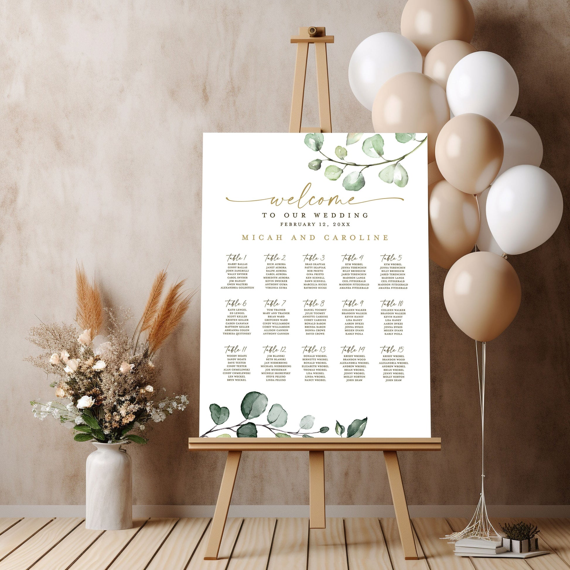 Seating Chart Wedding Printable Sign . Find Your Seat . Wedding Welcome Seating Plan . Greenery and Gold . Digital Download PDF or JPEG . G2