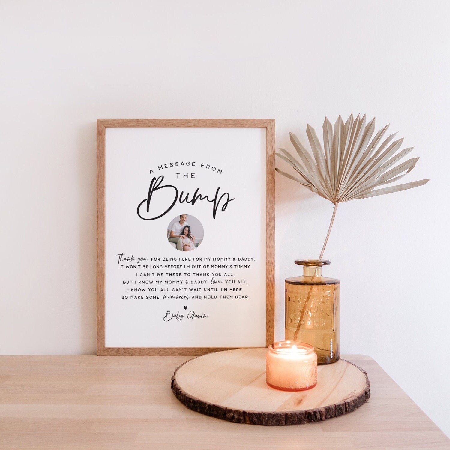 A Message From the Bump with Photo PRINTABLE Personalized . Message From Mommy and Daddy . Minimalist Boho Baby Shower . DIGITAL DOWNLOAD