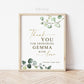 Personalized Thank You for Showering the Bride with Love Favors Sign . Baby Bridal Shower Wedding Party. Greenery and Gold . Printable G2