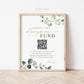 Honeymoon Fund QR Code Wedding Sign . Venmo Wedding Honeymoon Cash Gift Sign . Greenery and Gold . Personalized Printable Download . G2