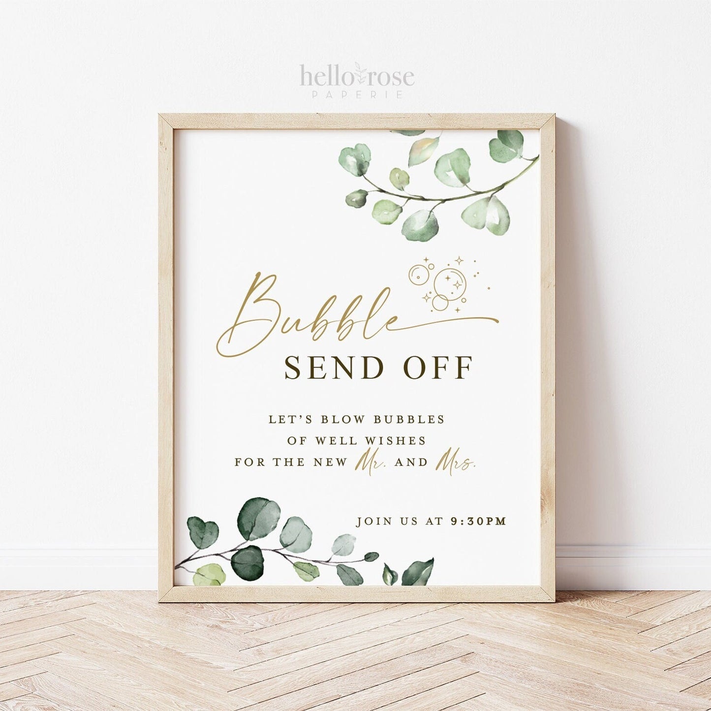 Personalized Bubble Send Off Wedding Sign Printable . Wedding Bubbles Favors . Greenery and Gold . Printable Poster . PDF Download G2