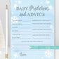 Baby Predictions and Advice Card . Boy Baby Shower Game . Baby It's Cold Outside . Snowflakes Blue and Silver . Printable Instant Download