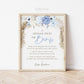 A Message From the Bump PRINTABLE Personalized Sign . Boy Baby Shower . Message From Baby . Blue Pampas Grass Floral . DIGITAL DOWNLOAD