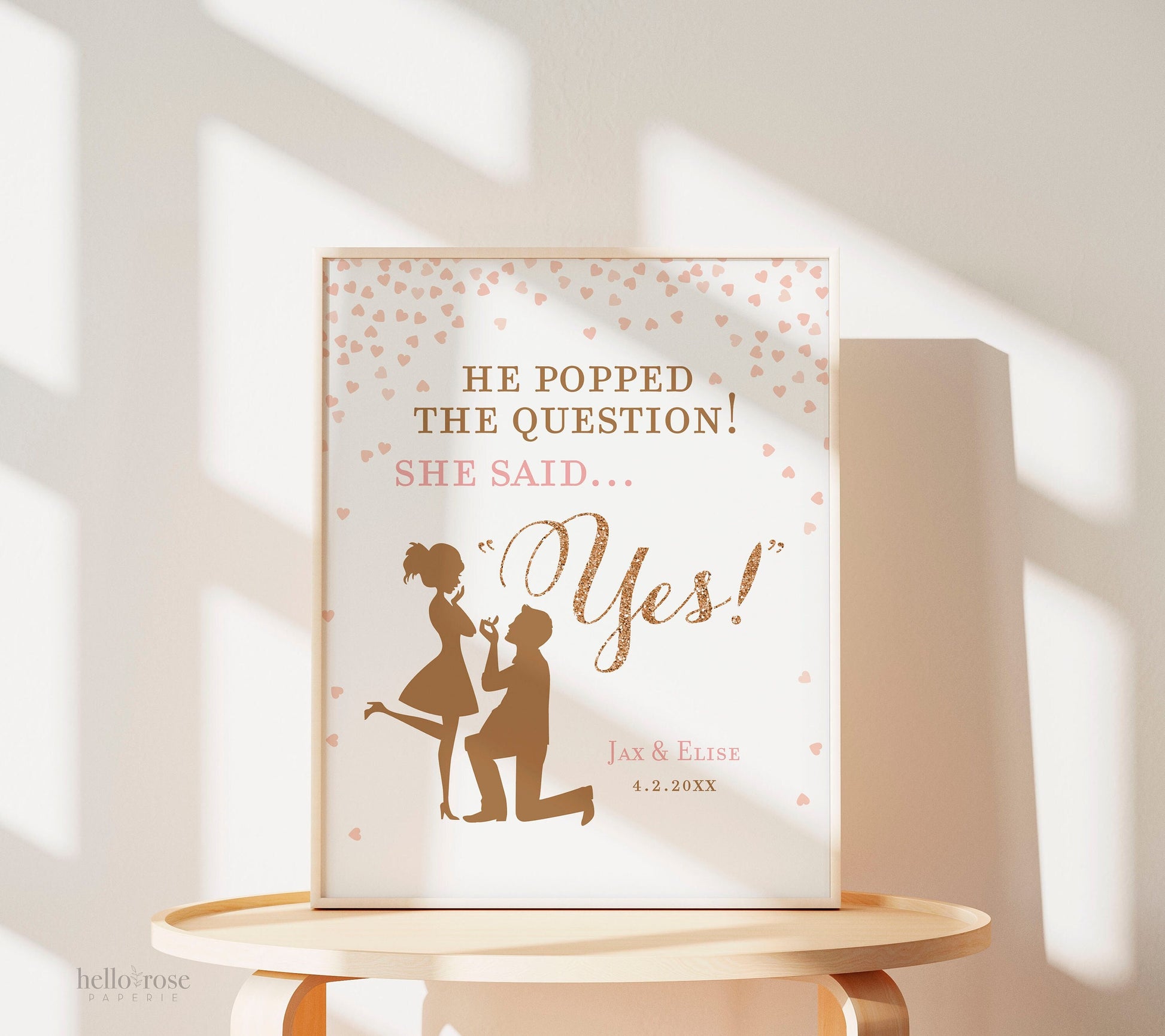Bridal Shower Sign Printable Download . He Popped the Question She Said Yes! . Pink and Gold Glitter Engagement Party Personalized Signs