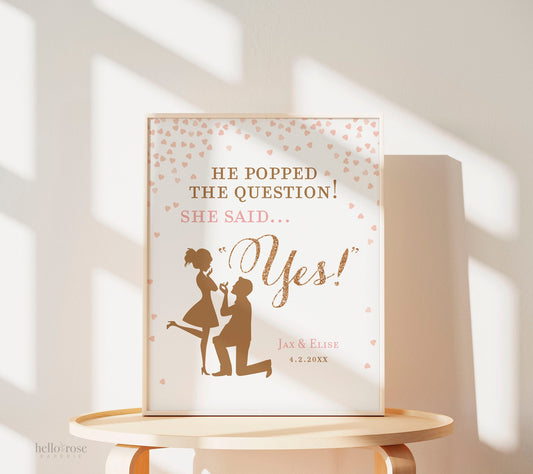 Bridal Shower Sign Printable Download . He Popped the Question She Said Yes! . Pink and Gold Glitter Engagement Party Personalized Signs